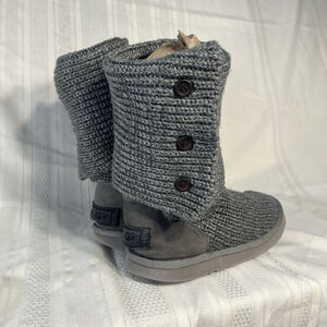 UGG Cardy Button Knit Knee-High Boots Women’s 9 Gray Winter